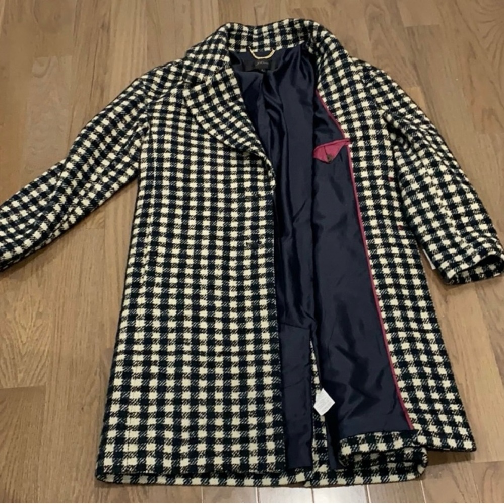 J.CREW Wool Top Coat In Green Check Tweed